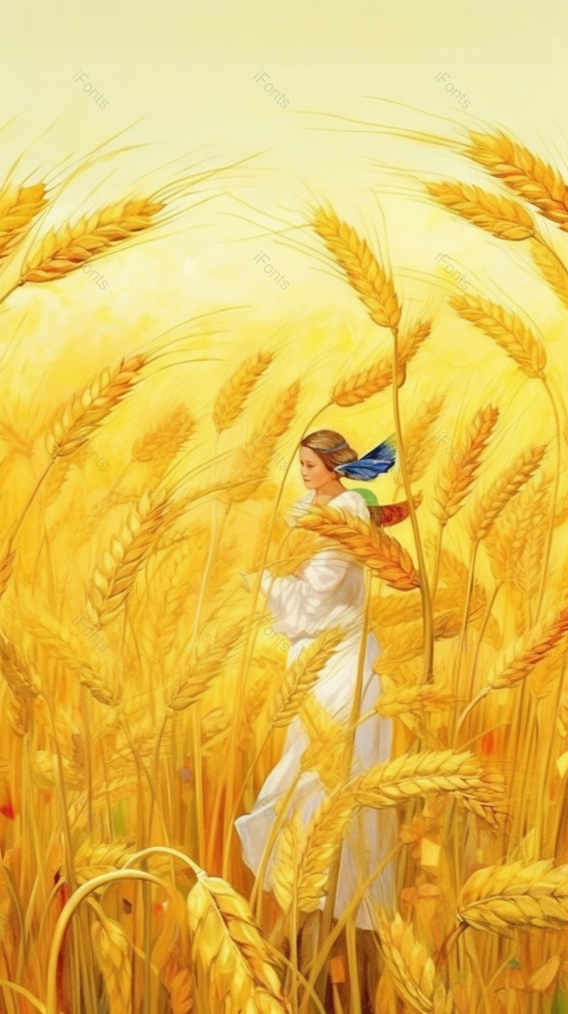 小人女孩麦穗从秋季麦田稻谷麦穗丰收金色黄色插画,插画/手绘图,插画/手绘图库,插画/手绘图下载,插画/手绘